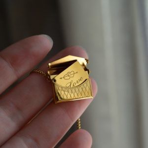 Gold Plated Stainless Steel Opening Envelope Pendant-Love letter-mkjewels