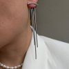 Σκουλαρίκια από ανοξείδωτο ατσάλι με κρεμαστές αλυσίδες-Blaire Silver-mkjewels