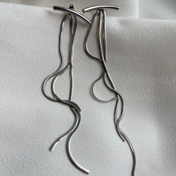 Σκουλαρίκια από ανοξείδωτο ατσάλι με κρεμαστές αλυσίδες-Blaire Silver-mkjewels