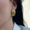 Gold plated steel earrings rectangular straw earrings-Catherine Gold-mkjewels