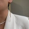 Gold plated stainless steel earrings with pendant chains-Blairegold-mkjewels