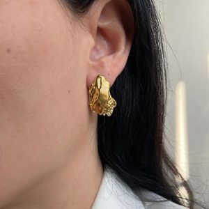 Earrings made of gold plated steel stud earrings irregular hammered-Agnes-mkjewels