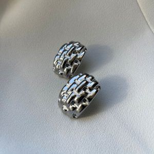 Rectangular straw mesh steel stud earrings-Catherine Silver-mkjewels