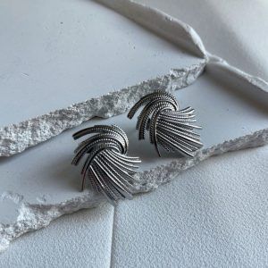 Steel stud earrings grained earrings-Gloria Silver-mkjewels
