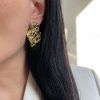 Gold-plated steel earrings gold-plated steel pin rhombus forged-Andie Gold-mkjewels