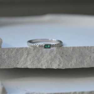 Sterling silver half-row ring with cubic zirconia and green baillette-BrianaGreen-mkjewels