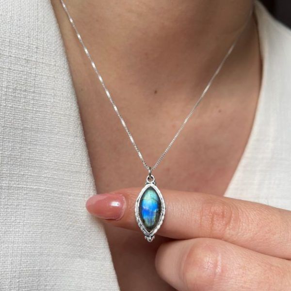 Κολιέ από Ασήμι 925 με Λαμπραδορίτη-Amelia Labradorite-mk-jewels