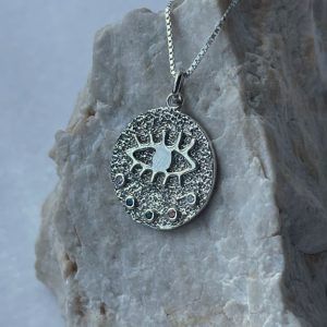 Round rhodium plated silver pendant 925 eye with multicolored Zirgon-Nyra-mkjewels