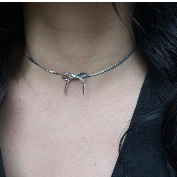 Steel Choker Chain Fishbone Choker with Fibonacci-Twist-silver-silver-mk-jewels