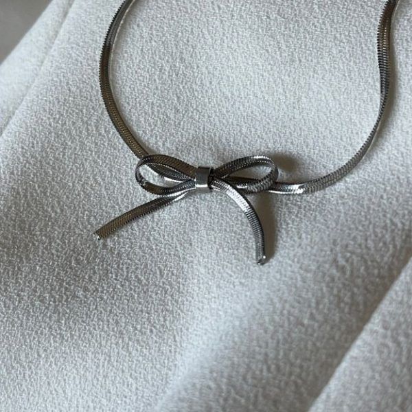 Steel Choker Chain Fishbone Choker with Fibonacci-Twist-silver-silver-mk-jewels