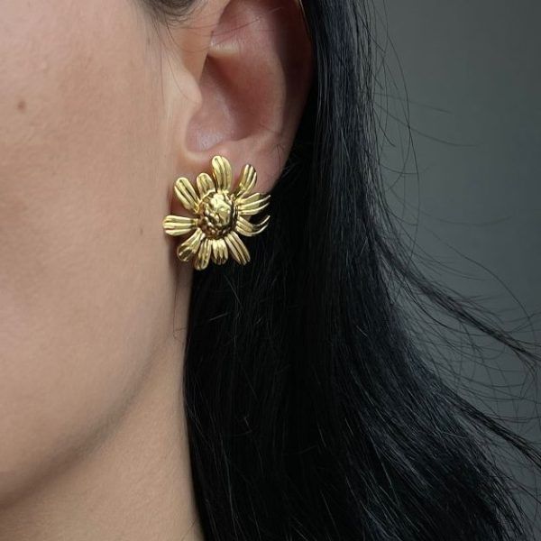 Gold plated stainless steel earrings Sunflower-Sunflower Gold-mkjewels