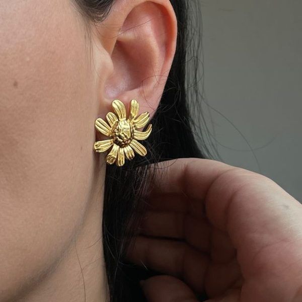 Gold plated stainless steel earrings Sunflower-Sunflower Gold-mkjewels