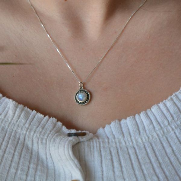 Sterling silver necklace with semi-precious stone Moonstone-Willow Moonstone-mk-jewels