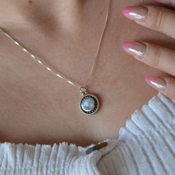 Sterling silver necklace with semi-precious stone Moonstone-Willow Moonstone-mk-jewels