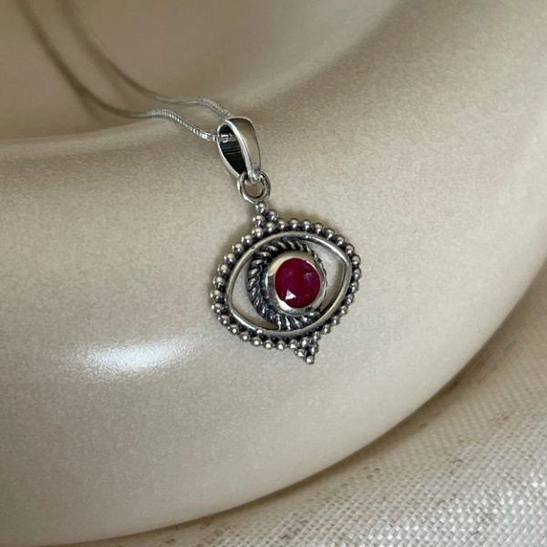 Κολιέ μάτι από ασήμι 925 με Ρουμπίνι-Adria Ruby-mkjewels