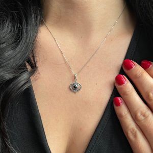 Κολιέ μάτι από ασήμι 925 με μαύρο όνυχα-Adria black onyx-mkjewels