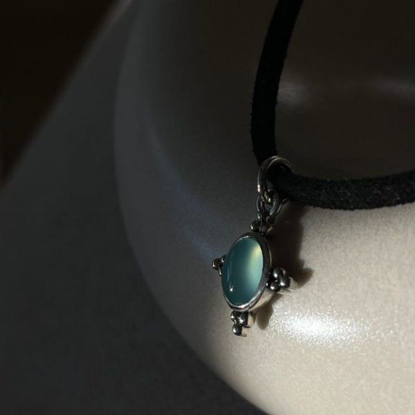 Choker with pendant made of Silver 925 and semi-precious stone green chalcedony-Olympia choker green chalcedonymk-jewels