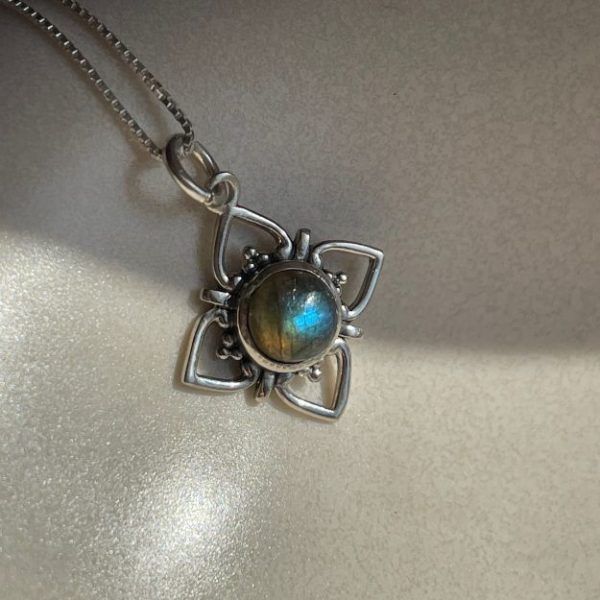 Cross necklace made of Silver 925 with semi-precious stone Labradorite-Anya Labradorite-mkjewels