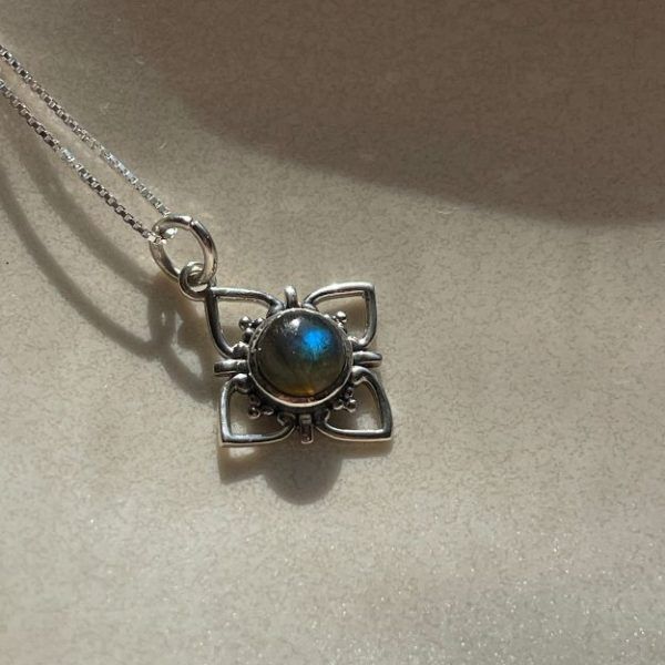 Cross necklace made of Silver 925 with semi-precious stone Labradorite-Anya Labradorite-mkjewels