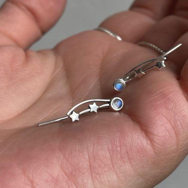 Silver 925 Earlines with stars and Moonstone-Inara Moonstone-mkjewels