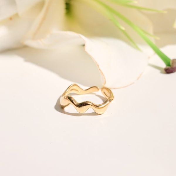 Steel Gold Plated Wavy Ring-Harper Gold-mk-jewels