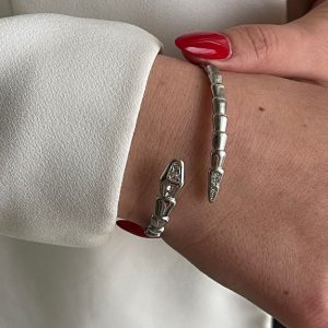 Steel snake bracelet with cubic zirconia-Sahara Silver-mkjewels