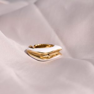 Gold plated steel ring with white enamel- Joan white- mk jewels