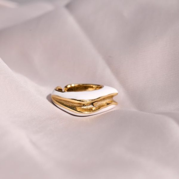 Gold plated steel ring with white enamel- Joan white- mk jewels