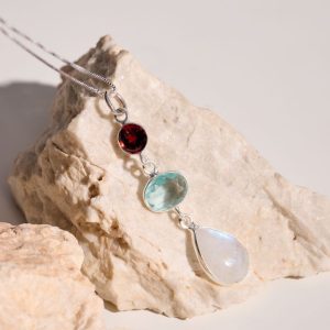 Necklace made of Silver 925 with Garnet, Aquamarine and Moonstone-Arabella-mkjewels