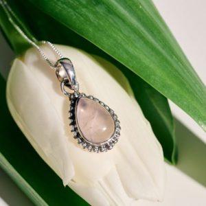 Sterling Silver necklace with Rose Quartz-Selene Rose Quartz-mkjewels