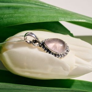 Sterling Silver necklace with Rose Quartz-Selene Rose Quartz-mkjewels