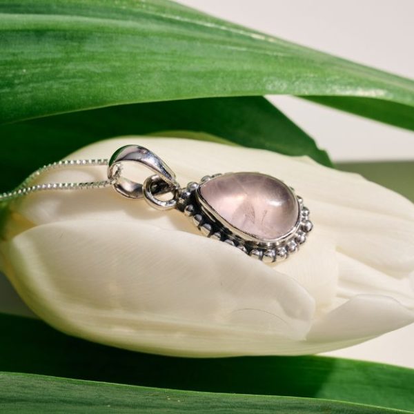 Κολιέ από Ασήμι 925 με Ροζ Χαλαζία-Selene Rose Quartz-mkjewels