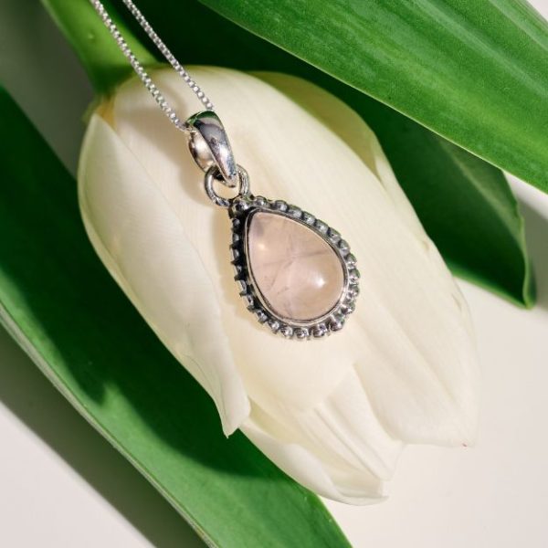 Κολιέ από Ασήμι 925 με Ροζ Χαλαζία-Selene Rose Quartz-mkjewels