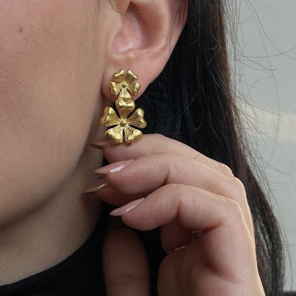 Gold plated steel earrings in flower shape-Hilda-mk-jewels