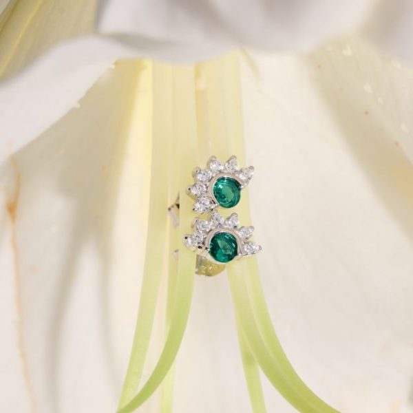 Earrings of silver 925 with green and white cubic zirconia in the shape of the Sun-Eloise-mk-jewels