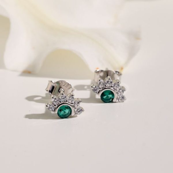 Earrings of silver 925 with green and white cubic zirconia in the shape of the Sun-Eloise-mk-jewels