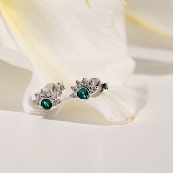 Earrings of silver 925 with green and white cubic zirconia in the shape of the Sun-Eloise-mk-jewels