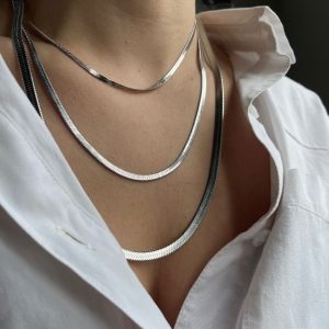  Τριπλό ατσάλινο κολιέ με αλυσίδα Snake-Ria Silver-mkjewels